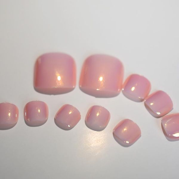 

false nails pink chrome fake toenails rainbow shine for toes holographic artificial nail tips peticure 24 pcs, Red;gold