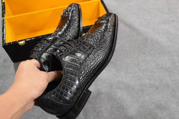 

new release men's black crocodile leather pattern lace-up cowhide business wear hard-wearing shoe designer shoes