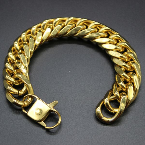 

18mm heavy men's buddha bracelet curb cuban link gold color 316l stainless steel wristband male jewelry dropshipping, Black