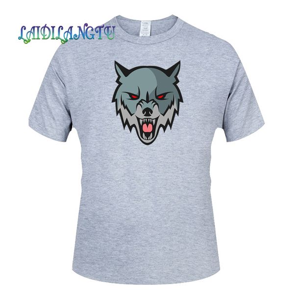 

new fashion angry beautiful wolf head cartoon color unique classic cotton men round collar short sleeve t-shirt