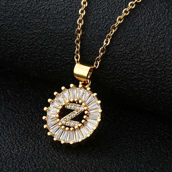

pendant necklaces letter necklace women copper inlaid cubic zirconia lady stainless steel chain girls jewelry, Silver