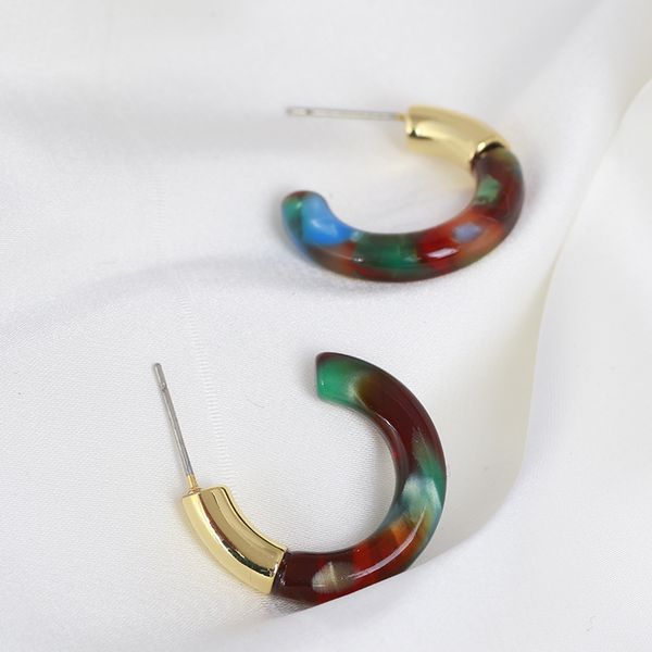 

earrings jewelry simple c-shape trendy hit color smudged metal texture fashion round open earrings for women wholesale, Golden;silver