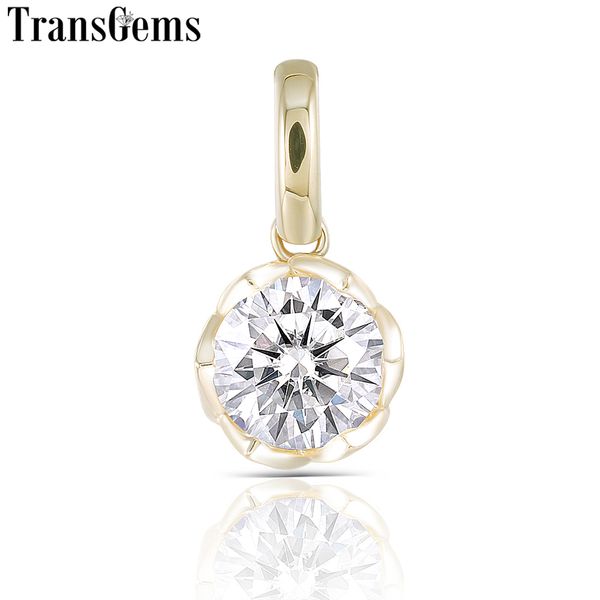 

transgem 1ct 6.5mm f цвет муассанит кулон 14k желтое золото 585 классический слайд подвеска для женщин y200620, Silver