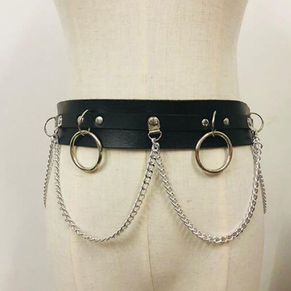 

rock punk gothic pu leather waist belt metal chain ring hip hop chain belts for women pants apparel accessories fashion adult, Black;brown