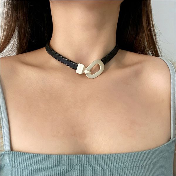 

chokers fashion collar punk round gothic goth choker necklace lock pu leather neck buckle necklaces jewelry for women, Golden;silver