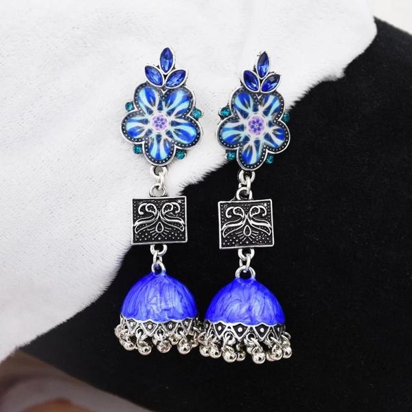

ethnic gypsy geometric colorful flower bell turkish earring women vintage fantasy earrings jewelry boucles d'oreille, Silver