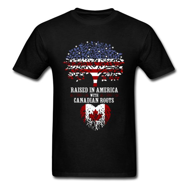 

latest men t-shirt raised in america with canadian roots unique design vintage flag tee shirts short sleeve black tees