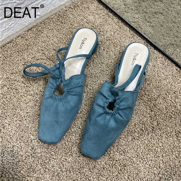 

deat] 2020 new spring summer square toe shallow pleated retro pu leather low heels sandals for women shoes fashion tide 10i547, Black