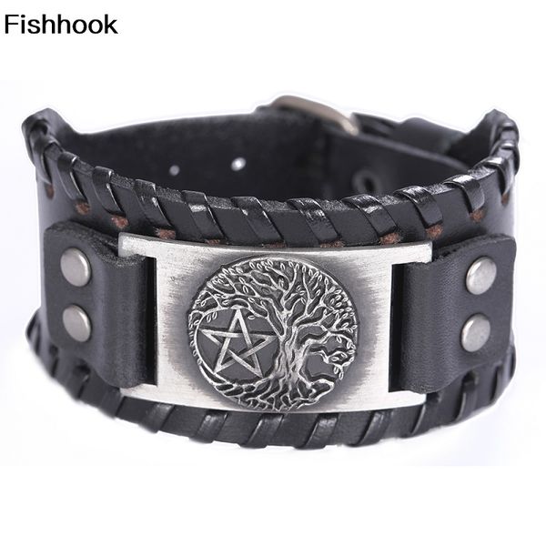 

fishhook handmade fashion antique star& big tree wide cuff buckle round bracelet wristband adjustable love gifts, Golden;silver