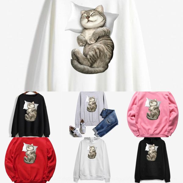 

2019 cat printed long-sleeved round neck 2019 cat printed long-sleeved sweater sweaterround neck sweater bky1y, Black