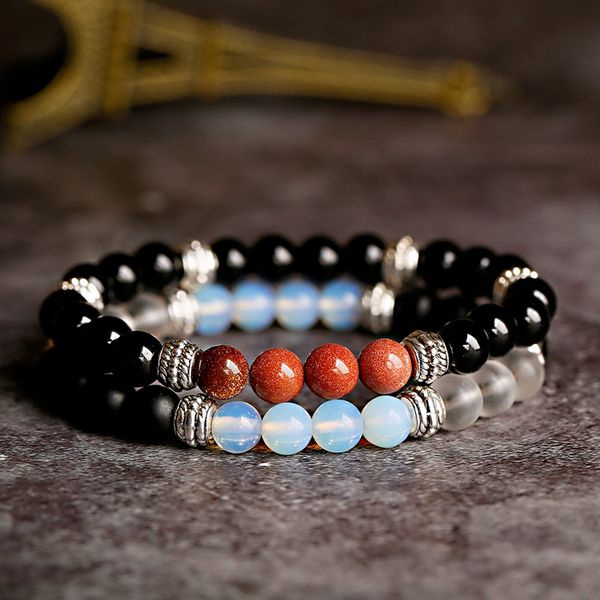 

oiquei 2020 fashion opal stone couples bracelet men women classic black natural bright stone beaded bracelet pulseira masculina
