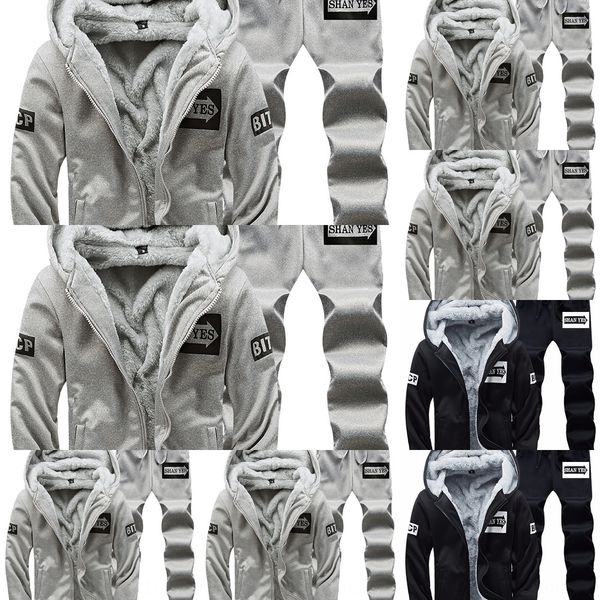 

men's sweater two-piece winter hoodie coat fleece hoodie sports suit loose large size men's coat v8bc4, Black
