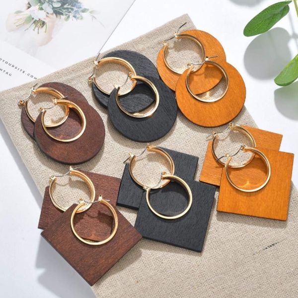 

square round geometric dangle earrings wooden earrings fashion handmade vintage african wooden for women jewelry, Silver