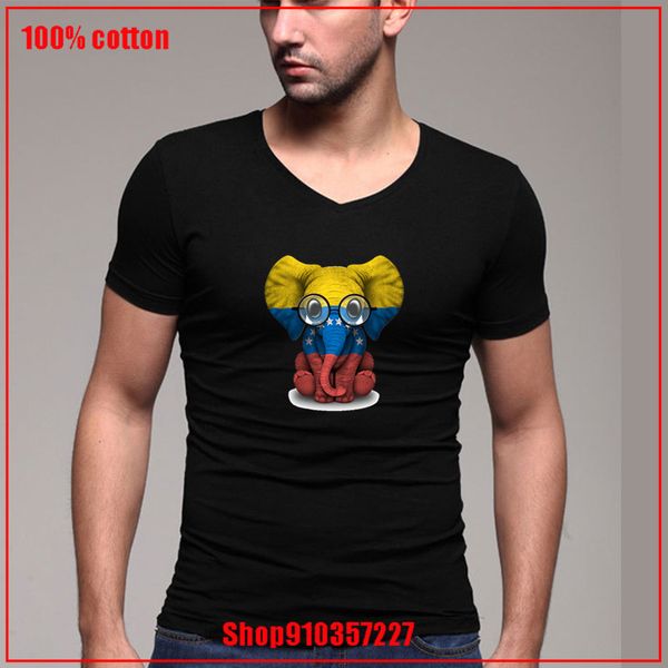 

2020 v-neck summer baby elephant with glasses and venezuelan flag comfortable all cotton tees man plus size cotton t shirt