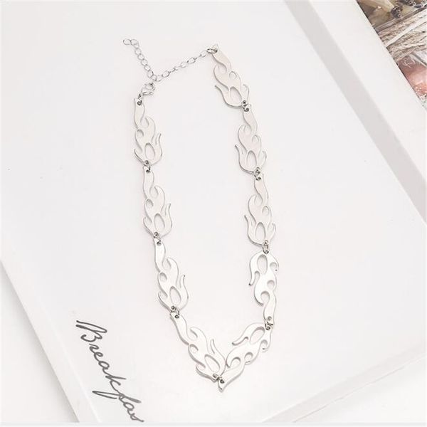 

fashion jewelry flame necklace sets punk accessory rock chain choker for women men 2020 hip hop gift party accessories, Golden;silver