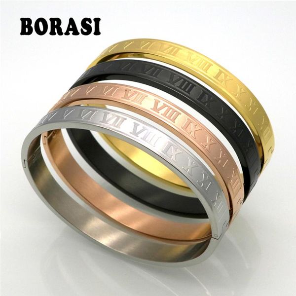 

men and women stainless steel rose gold color couples bracelet carving roman numeral lover bangle wedding jewelry, Black