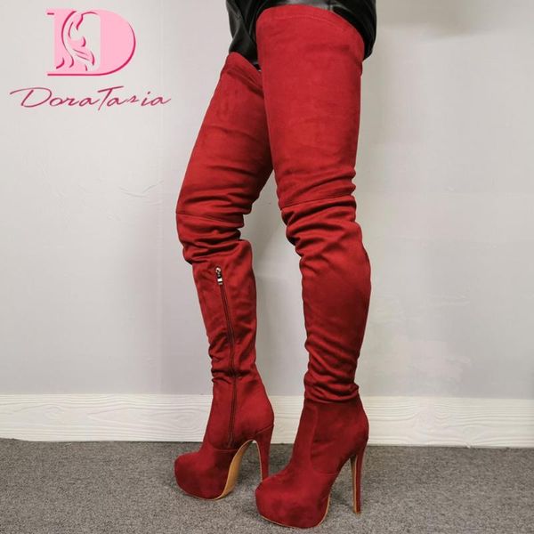 

doratasia brand new ladies over the knee boots thin high heels with platform thigh high boots women 2020 party shoes woman, Black