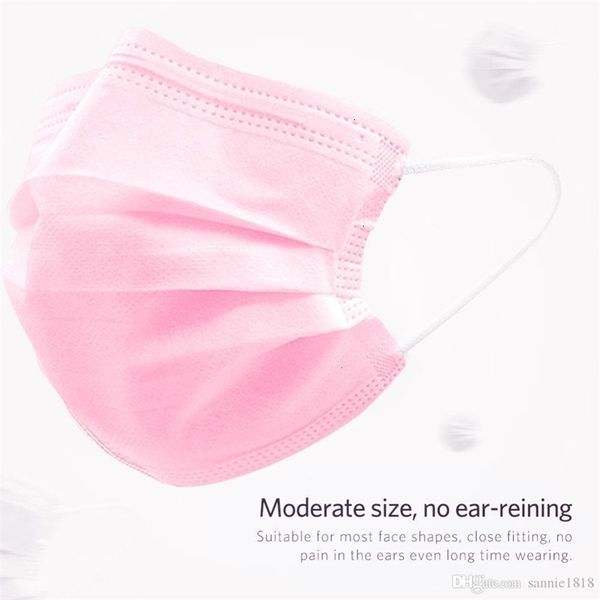 

3-layer 50pcs/set new send 2020 quick dustproof mouth anti pm2.5 safety men women pink disposable face masks