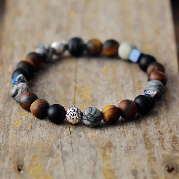 

charm bracelets mens steampunk 8mm matte beads om strech friendship lovers couples strand bracelet bijoux jewelry, Golden;silver