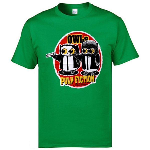 

owls pulp fiction shoot grunge men's t-shirts green funny autumn short sleeve cotton fabric tees tshirt new