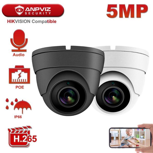 

hikvision compatible anpviz 5mp poe ip camera outdoor/indoor 2592 x 1944 dome security video surveillance audio built-in mic