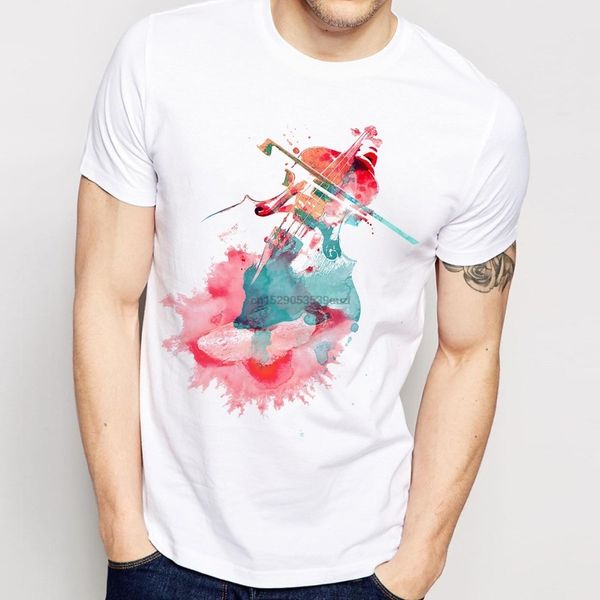 

watercolor art of music funnu t shirt men summer new white casual homme cool violin and tuba tshirt unisex