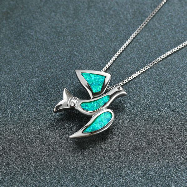 

cute female green opal pendant necklace charm silver color chain necklaces for women boho bird animal wedding necklace