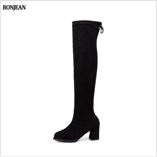 

boots winter chunky heels women buckle round toe zip fashion female motorcycle flock platform shoes 2021 black