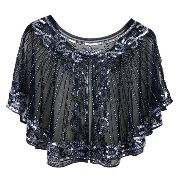 

vintage women shawl 1920s flapper cover ups sequin cape evening wrap, Blue;gray
