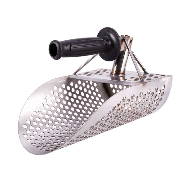 

sand scoop for metal detecting, stainless steel with hexahedron 7mm holes for beach treasure hunting plastic handle