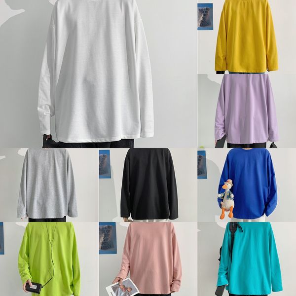 

spring and autumn solid color t-shirt candycandy candymen's long sleeve sports trendy casual loose candy color t-shirt ins fashion bran, Black