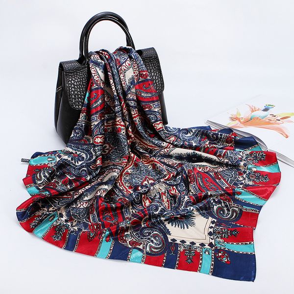 

шелковый шарф женщины foulard 90 * 90см квадратной головы хиджаб шарф дама шифон шаль обруч глушитель парео бандану женщина, Blue;gray