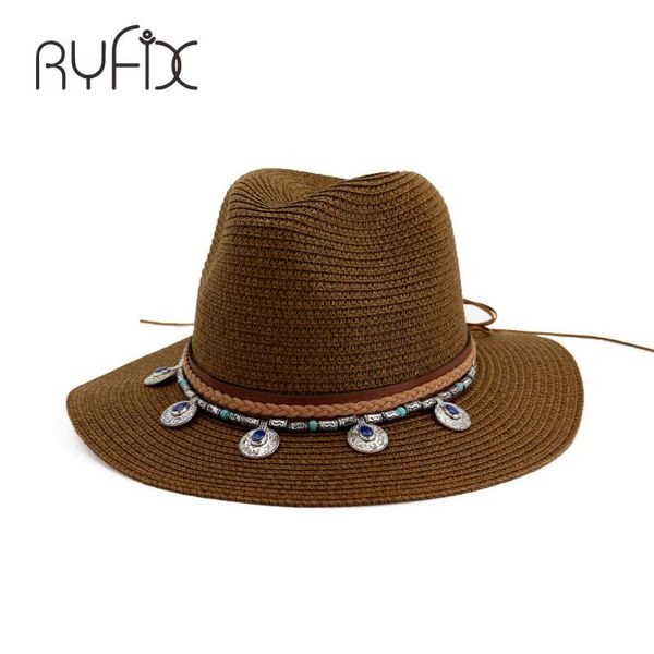 

wide brim hats travel to the seaside fashion elegant jazz hat woven sun beach ha92, Blue;gray