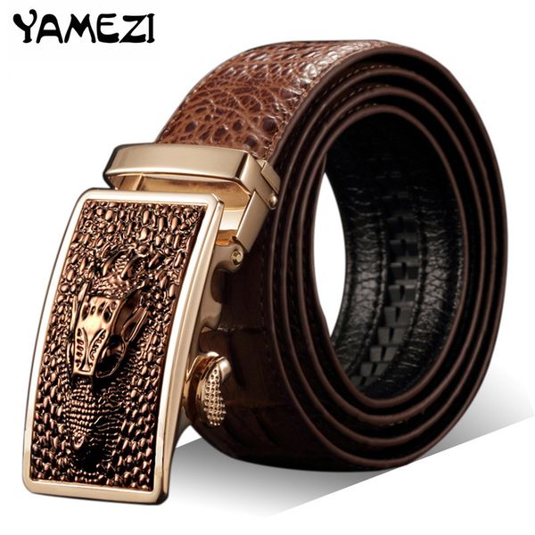 

yamezi crocodile mens belts luxury cowhide leather 2020 new arrival designer ceintures homme hombre cowboy 001, Black;brown