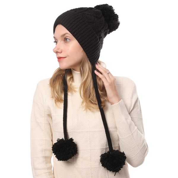 

women winter beanie solid color outdoor casual caps hats pom pom thick warm fashion knitted hat 6colors, Blue;gray