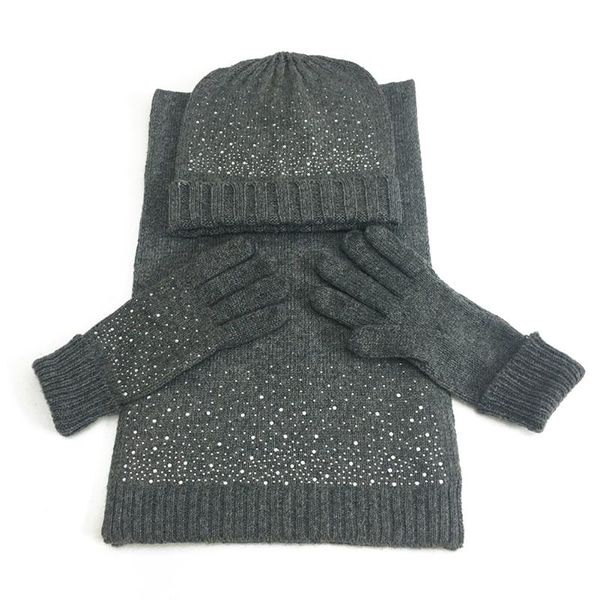 

3pcs/set autumn winter fashion solid gloves soft knitted warm hat scarf, Blue;gray