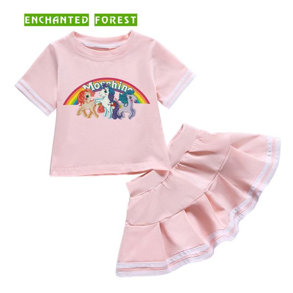 

девушка мультфильм наборы 2020 лето новой детского костюма хлопок одежды способ юбки из двух частей тенниса единообразной школьной формы 2-9, White