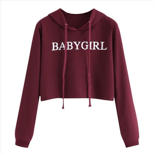 

babygirl письмо crop top hoddies женщины осень с длинным рукавом фуфайки hoodie письмо с капюшоном пуловер moletom feminino #b, Black