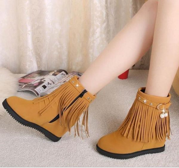 

breathable women classic elegant fashion flock warm boots cancise pumps winter soft and comfortable wedges women casual boots, Black