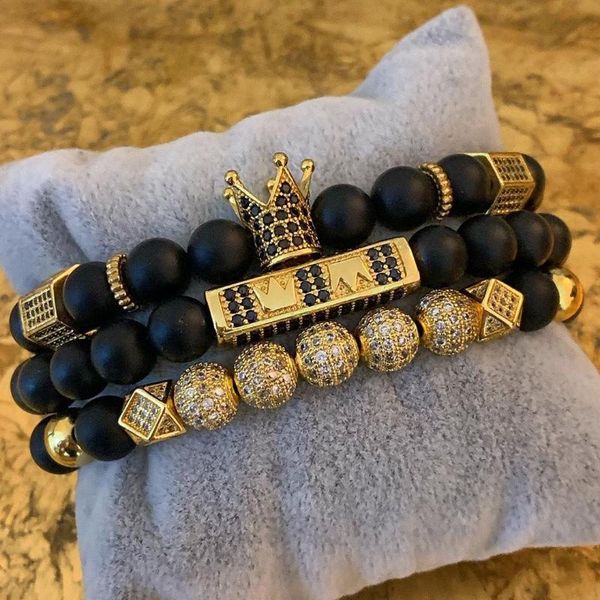 

JuneLeaf 3pcs/set Bead Bracelet Royal Crown Charm Bangle Natural Beads Buddha Bracelet for Women Mens Pulseras Masculina