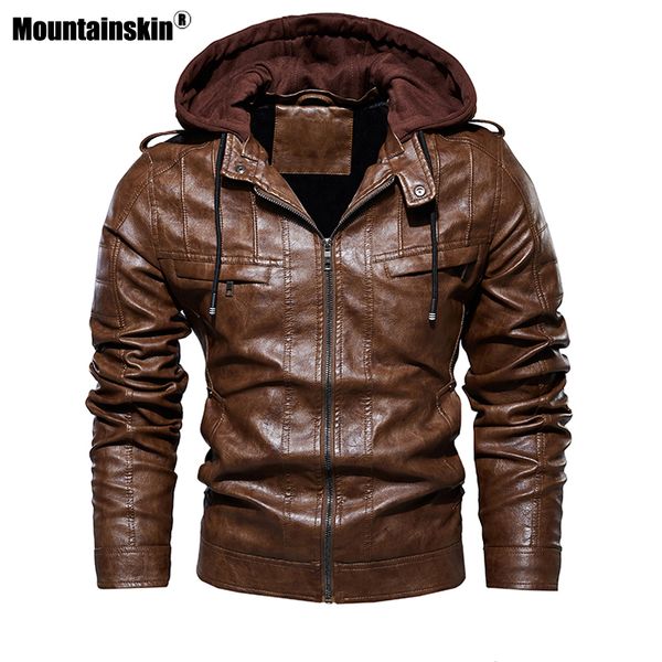 

men's fur & faux hooded leather jacket thicken locomotive windproof harajuku coat casual fall winter, Black