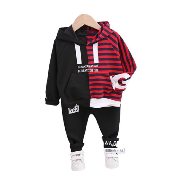 

spring autumn children clothes boys striped hooded t shirt letter pants 2pcs/sets kids toddler cotton clothing baby tracksuits, White