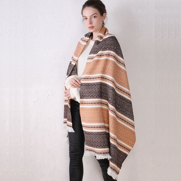

scarves factory custom foreign trade autumn and winter cashmere warm shawl scarf cache geometric plaid jacquard, Blue;gray