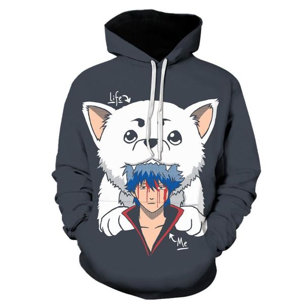 

men's hoodies & sweatshirts fashion 3d print gintama style pullover sleeve streetwear sweatshirt hoodie, Black