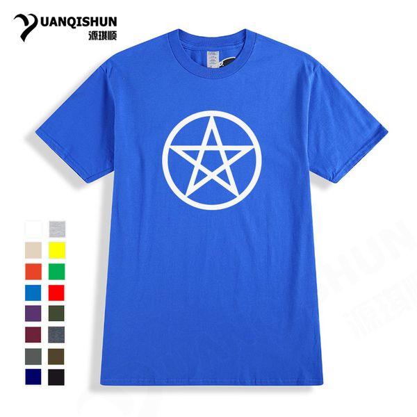 

2018 men fashion t shirt boutique pentagram print t-shirt 16 colors satan crowley pentagram satanic circle 666 tee shirts