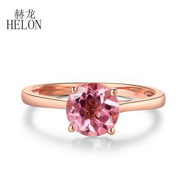 

helon solid 18k rose gold au750 women trendy fine jewelry anniversary & wedding ring prong setting tourmaline round cut 6mm, Golden;silver