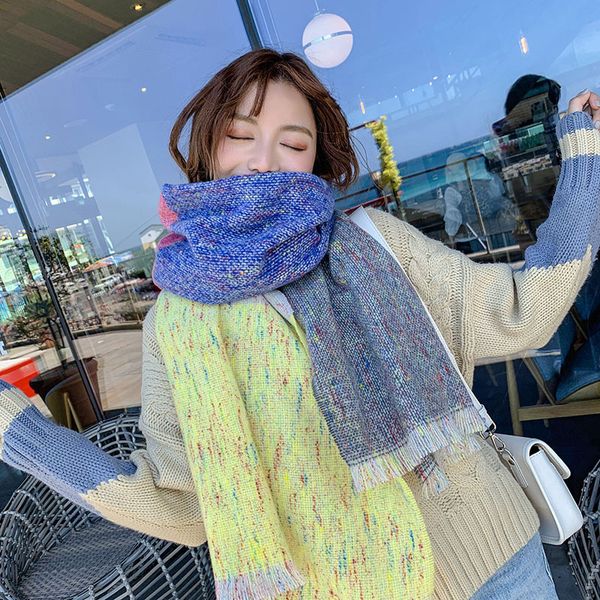 

autumn winter new style color striped ladies scarf long imitation cashmere warmth thick scarf fashion all-match shawl b93, Blue;gray