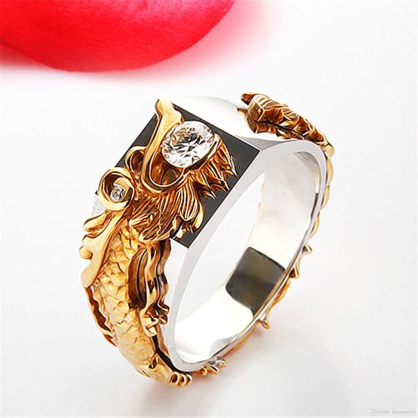 

cgjxs gold color dragon jewelry rings fashion steel crystal ring males style zircon rings for man, Silver