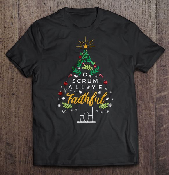 

men funny t shirt fashion tshirt o scrum all ye faithful rugby christmas tree women t-shirt