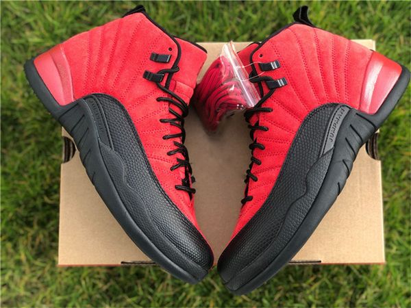 

new authentic 12 reverse flu game varsity red black 12s men basketball shoes real carbon fiber sports sneakers with box ct8013-602